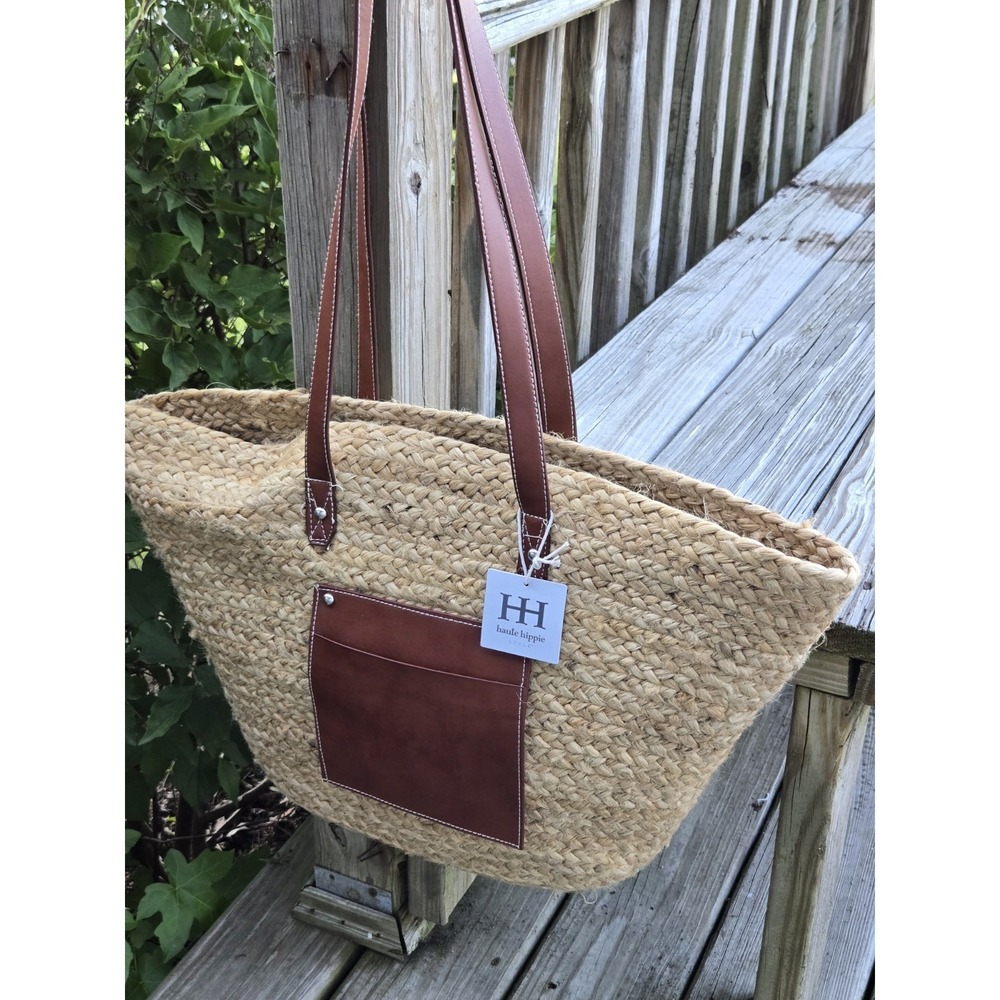 NWT Haute Hippie Woven Straw Tote And Pouch Shoulder Bag Boho Chic - Picture 11 of 15